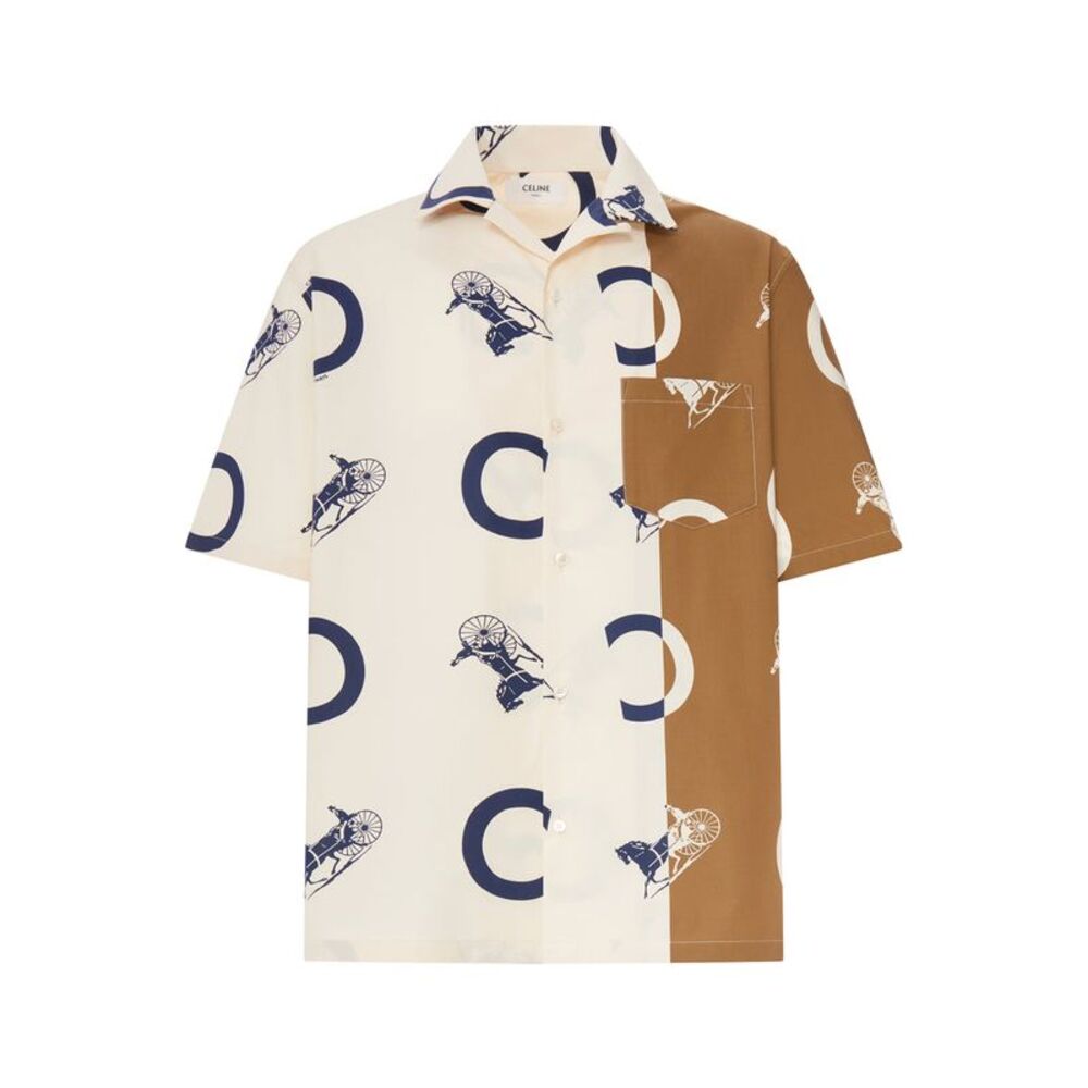 Celine Men Printed Silk Bowling Shirt